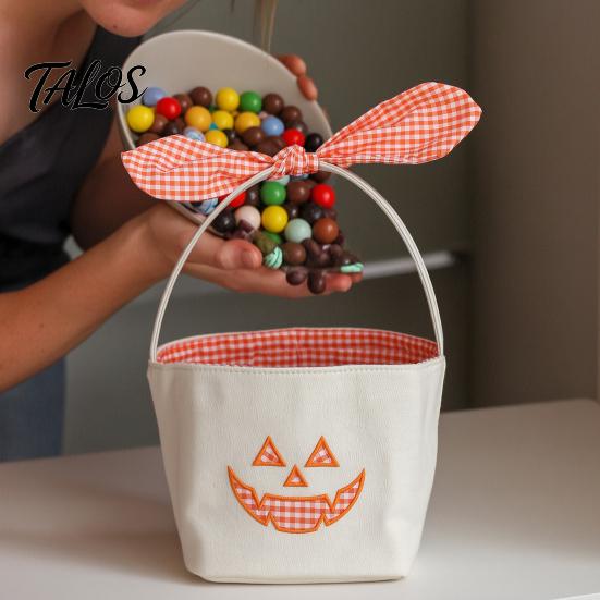 Dekorative Aufbewahrungskörbe für Zuhause Halloween Kürbis Süßigkeitenkorb, Großer Trick or Treat Eimer mit Schleife Kapazität Snacks Griff, DIY Kinder Tragetasche