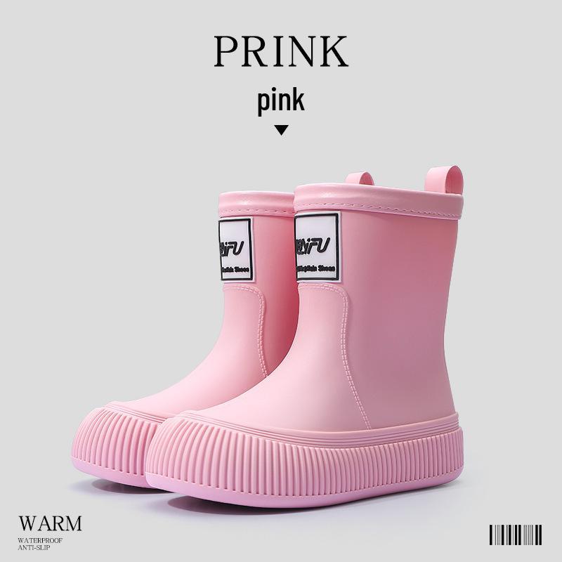 Women's Fashion Rain Boots: Non-Slip, Waterproof, Fleece-Lined, Mid-Calf Boots for Ladies & Kids - Perfect for Outdoor Wear.