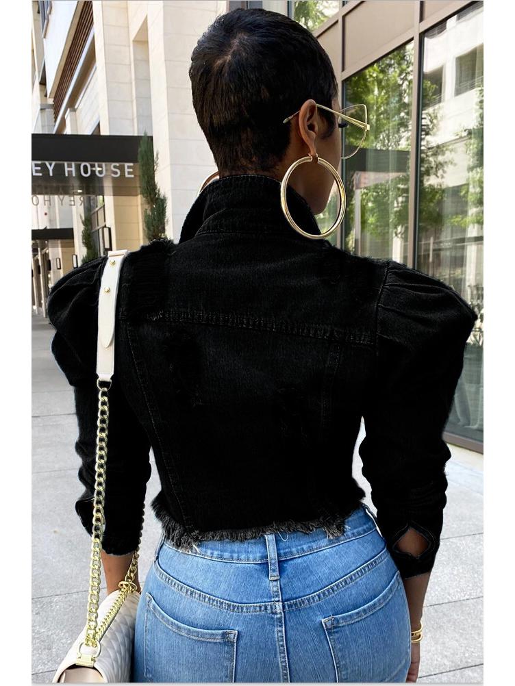 Dámská roztrhaná džínová bunda s nabíranými rukávy