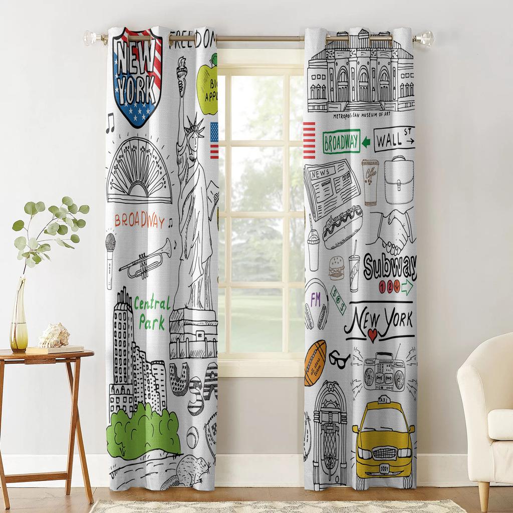 New York Záclony do oken Ložnice Kuchyň Závěsy Panel Domácí dekorace Záclony do obývacího pokoje