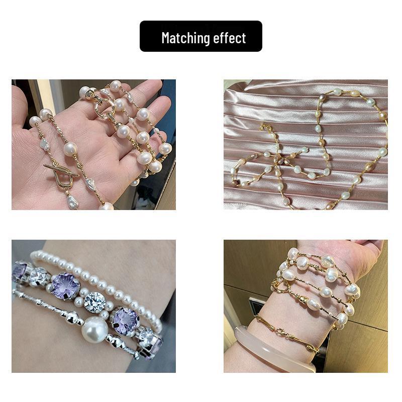 Sterling Silver S925 Pearl Bracelet with Carved Hollow Tube and Stringing Pearl Necklace Accessories.