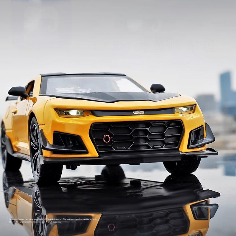 AABKB1 1:24 Chevrolet Camaro Alloy Diecast Metal Bumblebee Sports Car Model Sound & Light Collection Hobby Decorative Birthday Gift Toy