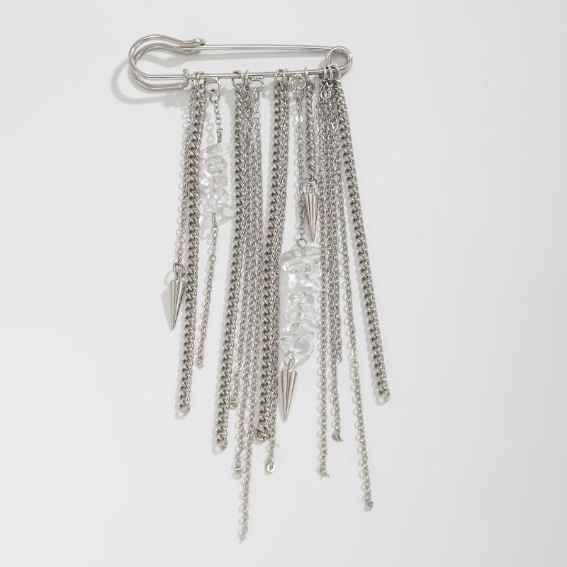 Exaggerated Metal Chain Pendant Tassel Brooch For Women Man Handmade Personality Charm Trousers Shortened Pins Rock Jewelry