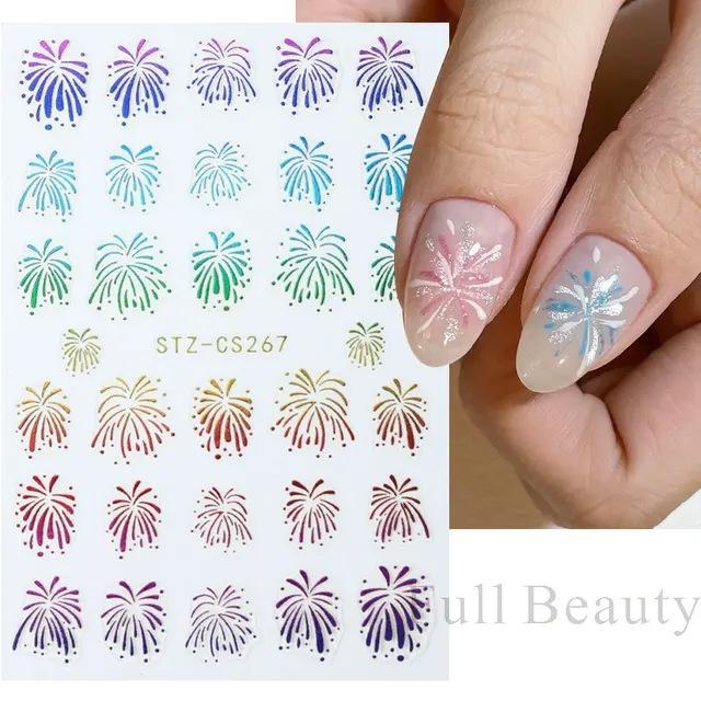 Nail Art Stickers, Japanese Romantic Laser Magic Gold And Silver Fireworks Bloom Adhesive Nail Stickers