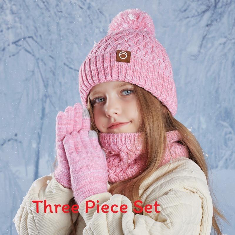 Dziecięcy zimowy dzianinowy zestaw czapka, rękawiczki, ocieplacz na szyję do użytku na zewnątrz