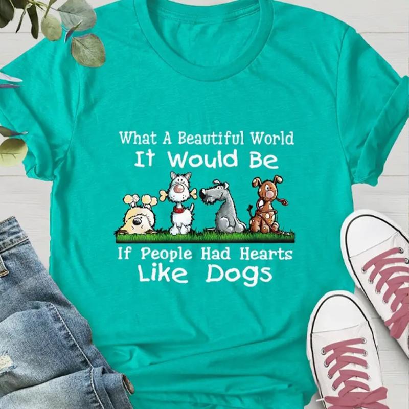 

Футболка с круглым вырезом и принтом собак, повседневный топ с коротким рукавом для весны и лета, женская одежда 8XL синий