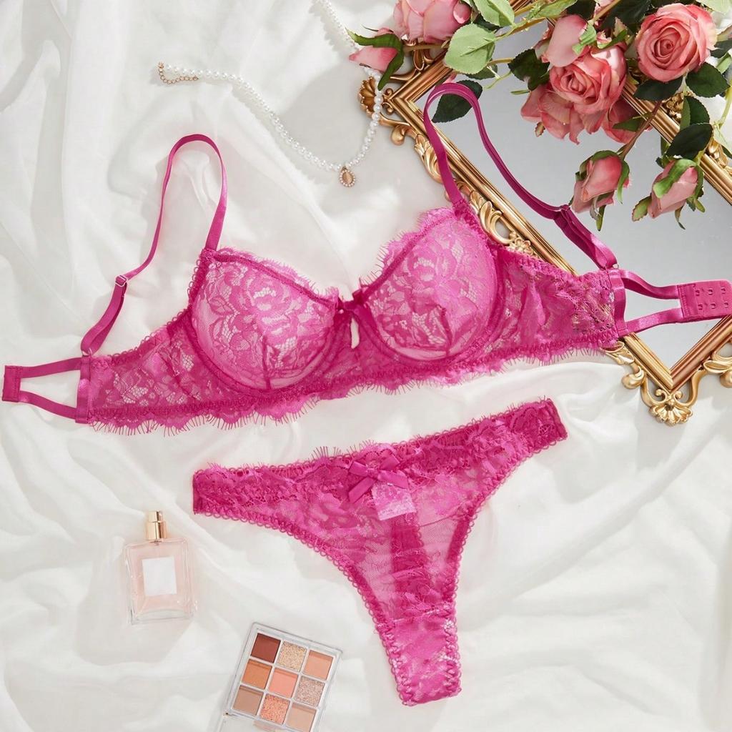 Rrench ace ra et sexy eyelashes lace purple bra set transparent ultra-thin gathering underwear