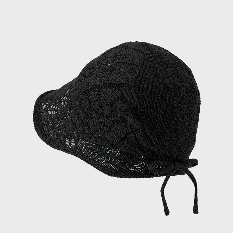 Дышащая солнцезащитная шляпа-рыбака женская летняя с вырезами, плетеная, на завязке, с козырьком, панама чёрный