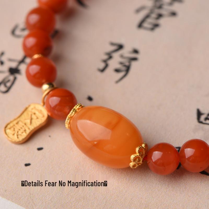 Original Naturlig Isflytande Södra Röd Aget och Honungsbärnstenspärla Damarmband