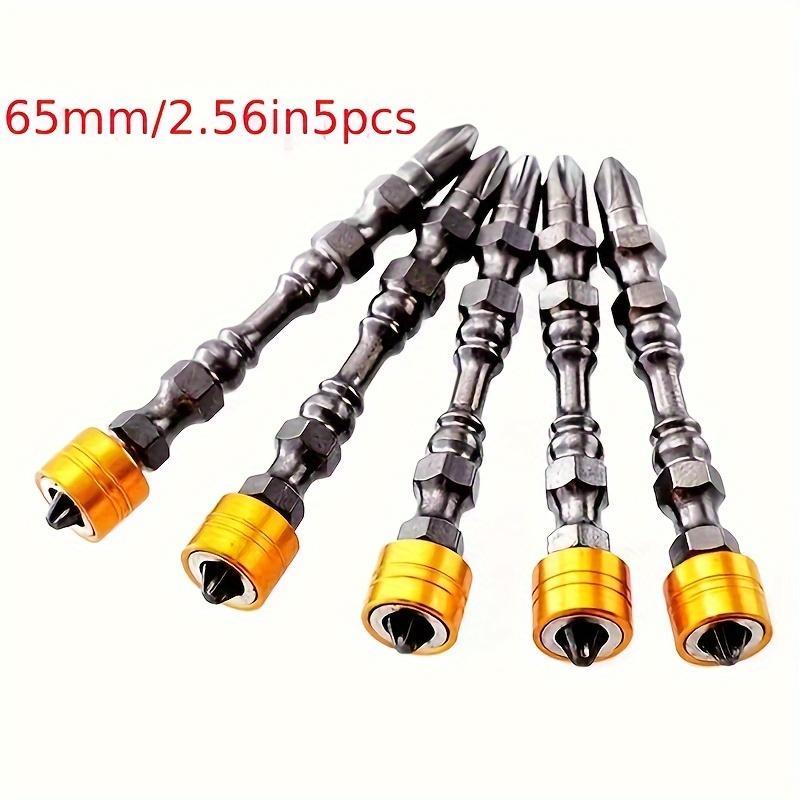 5pcs PH2 Hardness 65mm/110mm Double Cross Head Magnetic Electric Screwdriver Bit Phillips Screw Driver With Ring,Yellow