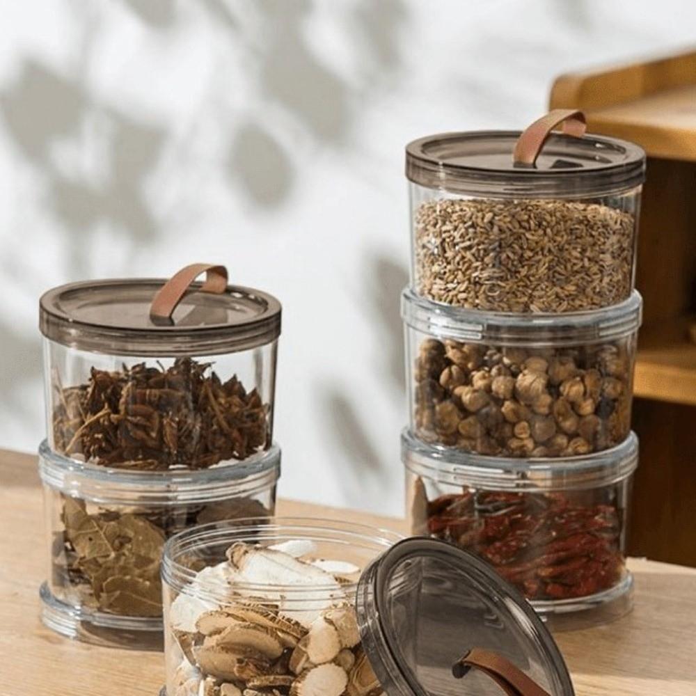 Portable Plastic Spice Storage Box Round Multi-Layer Airtight Jar Space-Saving Reusable Seasoning Storage Container Coffee Beans