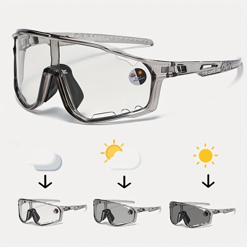 1PC men's and women's integrated light-changing bicycle glasses, large frame PC material, sports glasses with anti-glare glasses, for protection