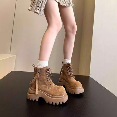 Leather Platform Martin Boots Women's 2025 Autumn and Winter New British Style Small Man Height Increase Non-slip Big Yellow Boots Locomotive Boots