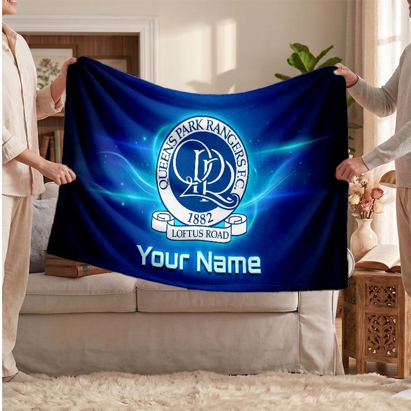 Queens Park Rangers Personalized Fleece Blanket With Football Logo, Custom Name Text Soft Warm Home Throw Blanket