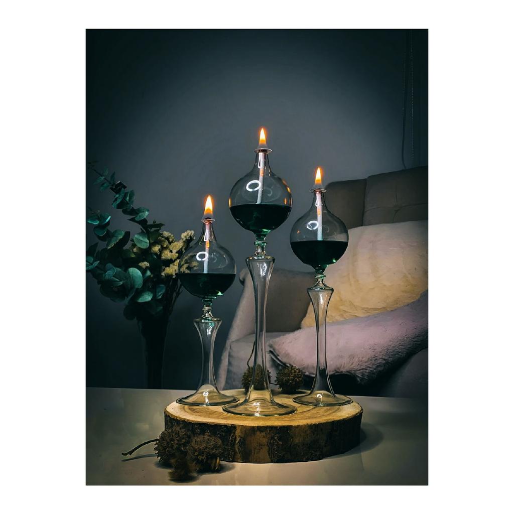 Drops Footed Glass Lamp Set Of 3 Oil Lamp