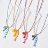 Versatile Stainless Steel Drip Oil Multicolor Fish Pendant Necklace with Woven Rope Chain