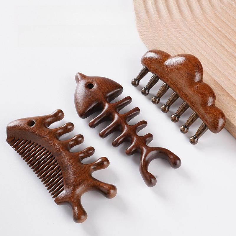 1pcs Golden Sandalwood Scalp Massage Comb Set Anti-Static Wooden Comb for Head Relaxation & Daily Hair Care