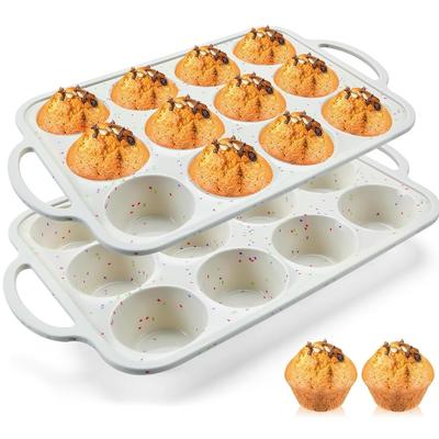 Silicone Muffin Pan for Baking with Metal Reinforced Frame, 12 Cup Regular Size Cupcake Pan, BPA Free Silicone Muffin Tray