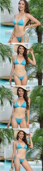 Costum de baie stylish din două piese: Sexy Light 11, cu Bretele Subțiri Europene & Americane și Legare la Spate, Bikini Monocrom Transfrontalier