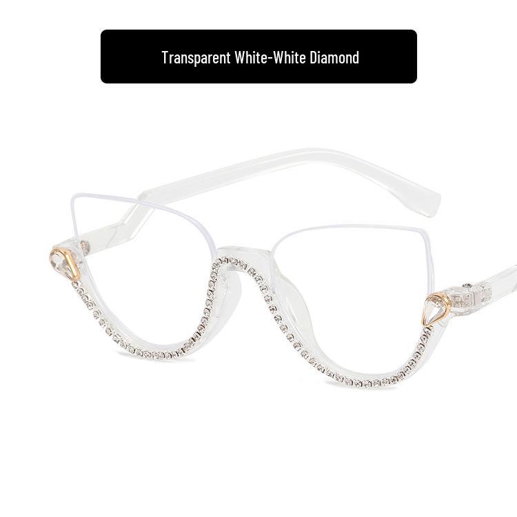 2022 Retro Rhinestone Semi-Rimless Anti-Blue Light Glasses - European & American Style Trend