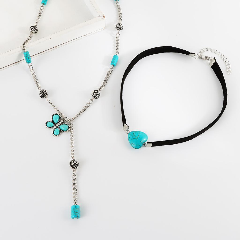 European and American Retro Turquoise Korean Velvet Neck Chain Female Butterfly Fringed Pendant Necklace
