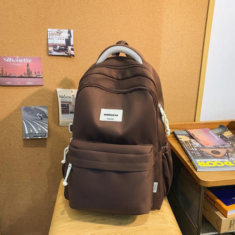 Women Large Capacity Backpack Student Schoolbag Men Solid Color Backpack