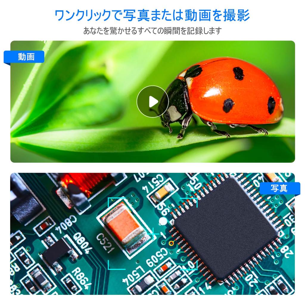 SKYBASIC USB Digital Microscope Camera, Handheld HD Inspection Camera with Adjustable Stand, 50x-1600x Magnification, 8 LED Lights, Portable