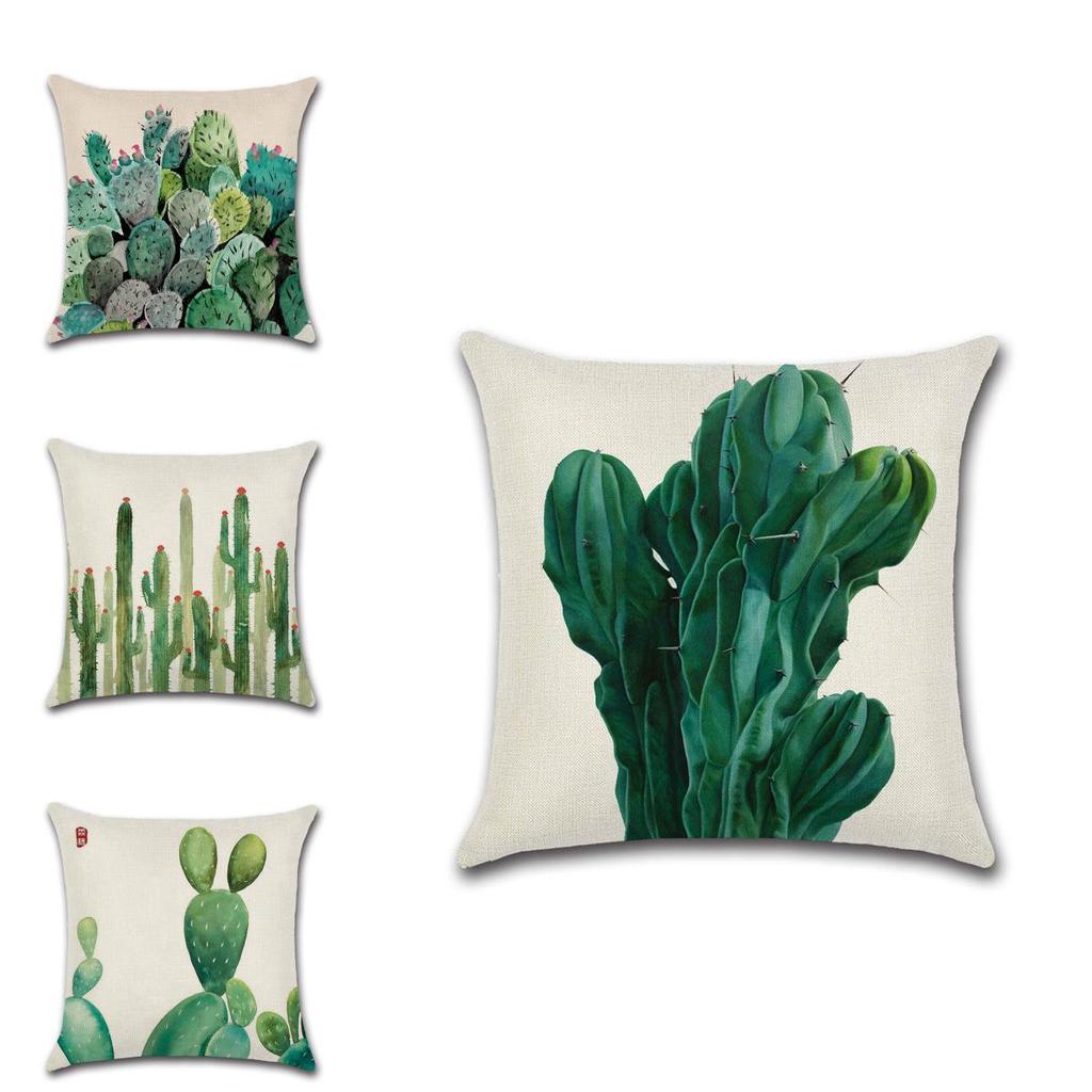 Tropical Plants Cactus Decorative Cushion Cover In Eco-friendly Cotton Linen Fabric