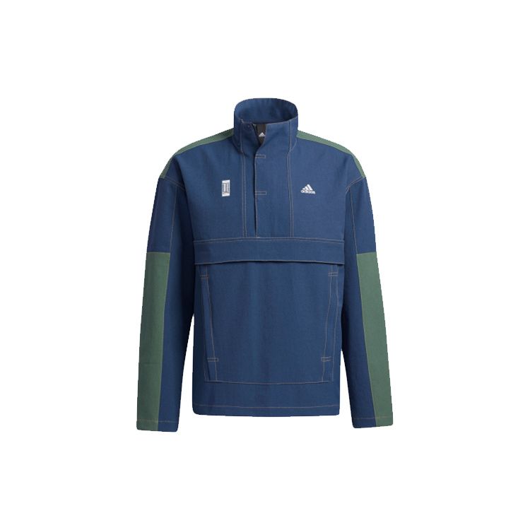 adidas Men s Wj Anorak Colorblock Half Zip Stand Collar Jacket Navy Green GP0902 XL
