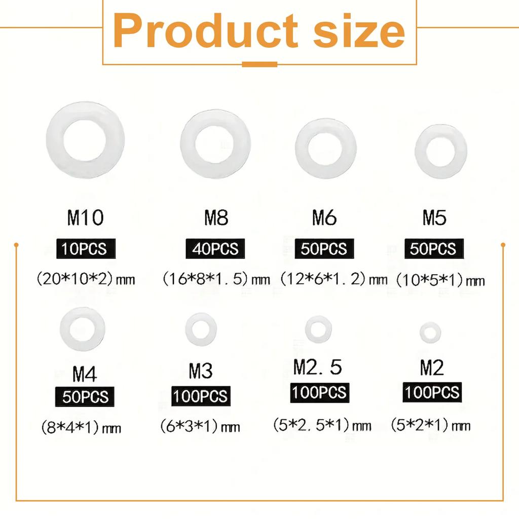 500 White Nylon Plastic Washer Set, Suitable for Anti-wear and Dielectric Insulation, M2 - M10, with Convenient Boxed Packaging