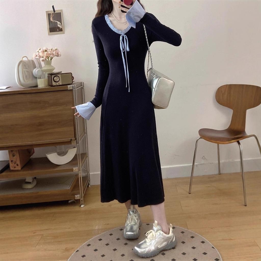 Korean college style dress for children, loose in autumn and winter, full waist, soft waxy, skin-friendly base, long dress inside