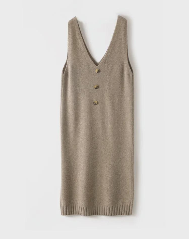 Women's Sleeveless Knit Vest Dress for Spring & Fall 2024 - Mid-Length, Loose, Over-the-Knee Style