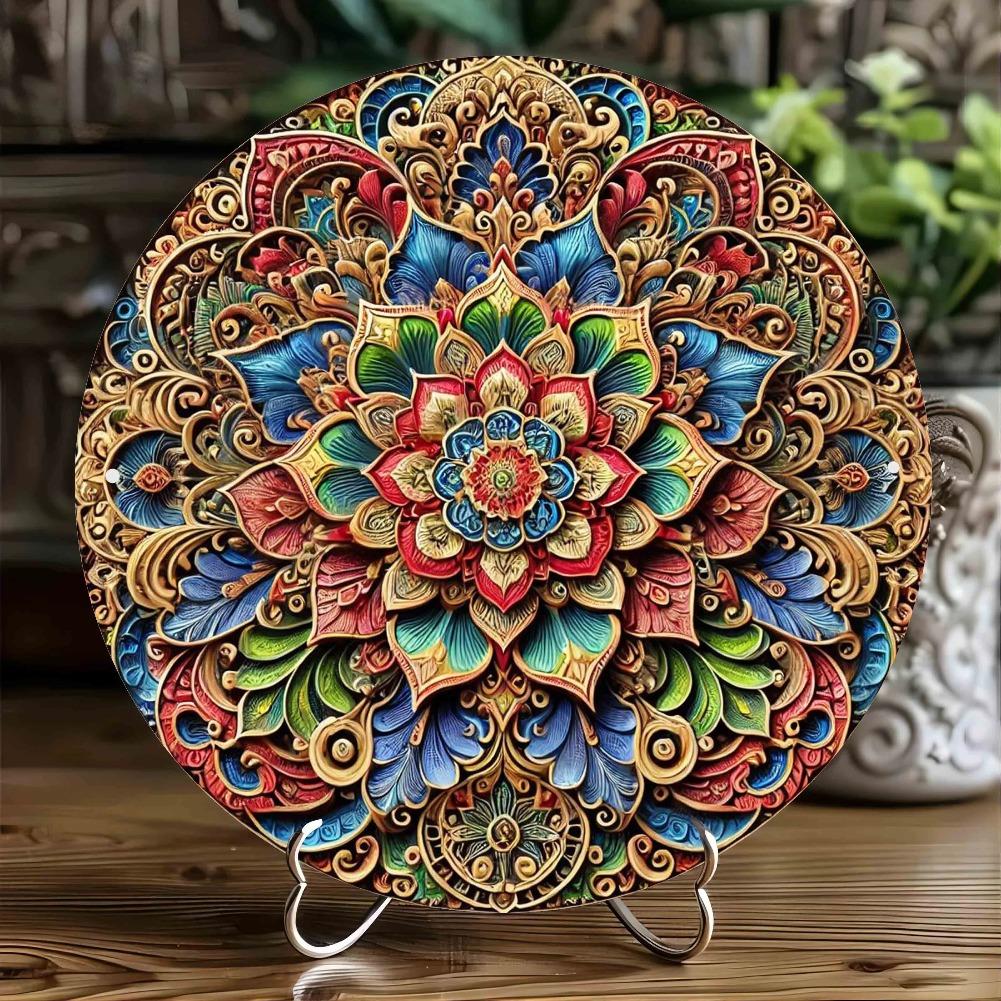 Luxurious Floral Mandala Aluminum Wall Art Round D Metal Poster Plaque For Home Bedroom Living Room Cafe Decor Aesthetic