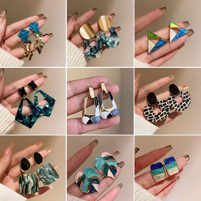 Silver Needle Acrylic Geometric Earrings: High-End European & American Minimalist Studs