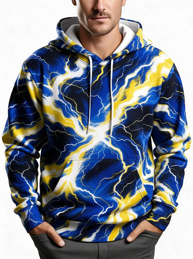 2026 Men's Hoodie Thin Autumn Winter Blue Green White Brush Stroke Print Long Sleeve Male Casual Sweatshirt Tops Clothes