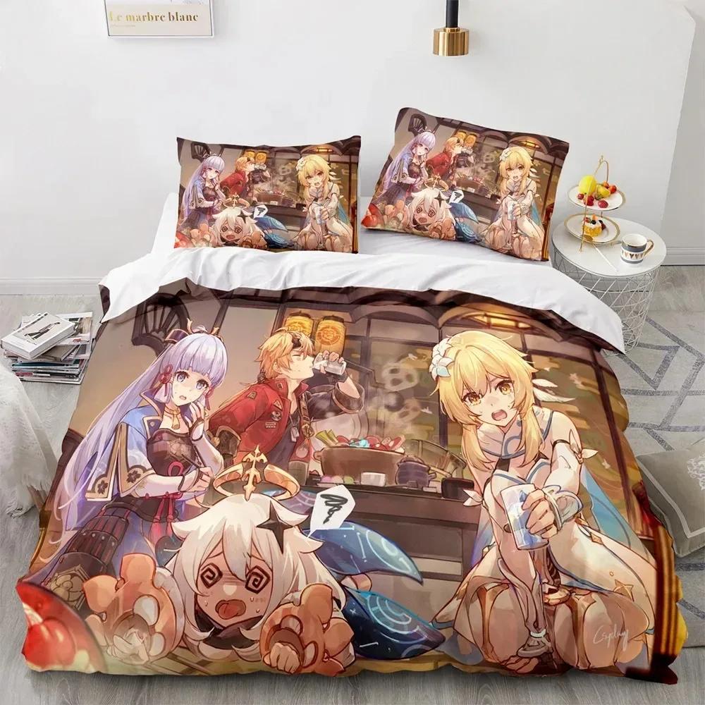 Gioco Genshin Impact Comforter Bedding Sets Quilt Bed Cover Duvet Cover Pillow Case Sets Bambini Taglia Adulto