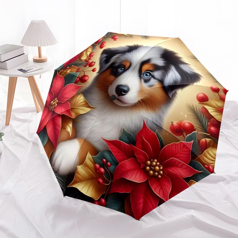 1pc Puppy Holiday Automatic Folding Umbrella - Portable Collapsible, 8-Rib Durable Frame, Perfect for Outdoor Use,  Yy251218106