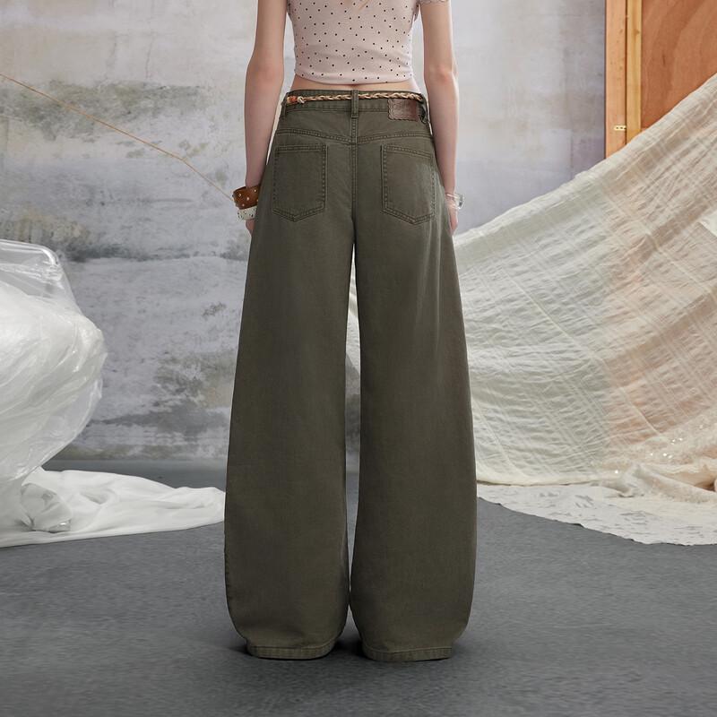 unifree 2026 Spring Retro Lace Wide-Leg Casual Pants with Belt