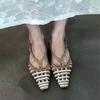 Mode Vintage Tissé Creux Talon Chaton Design Marque Sandales Femmes Mode Sangle de Cheville Boucle Chaussures Romaines Élégantes Chaussures de Soirée pour Dame