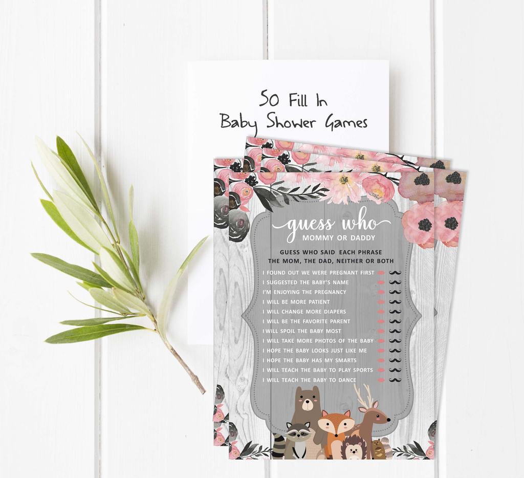 Inkdotpot Who Said It Game Mommy Or Daddy 50 Sheet Fun Baby Shower Game Gender Neutral Floral & Animals Party Supply