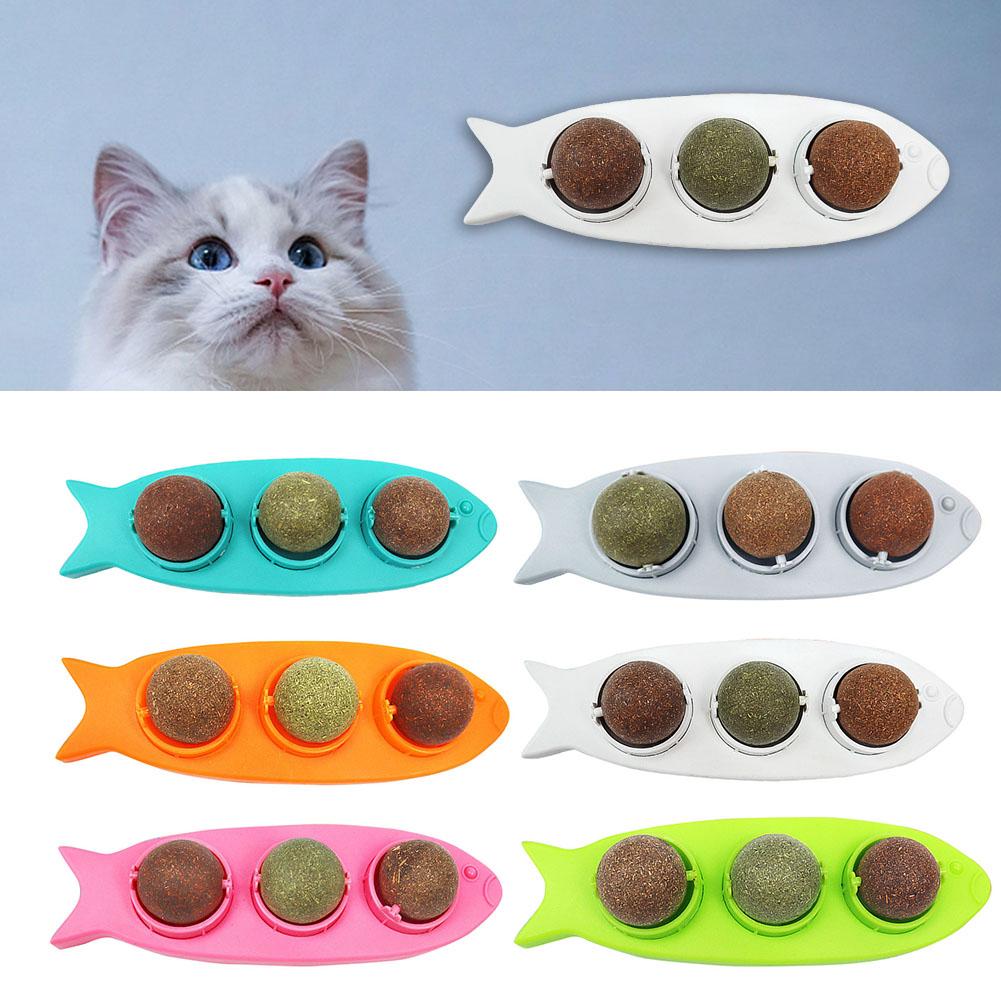 3 In 1 Catnip Ball with Transparent Cover Catnip Balls Toy for Cats Self-Adhesive Catnip Balls Toy Rotatable Pet Health Supplies