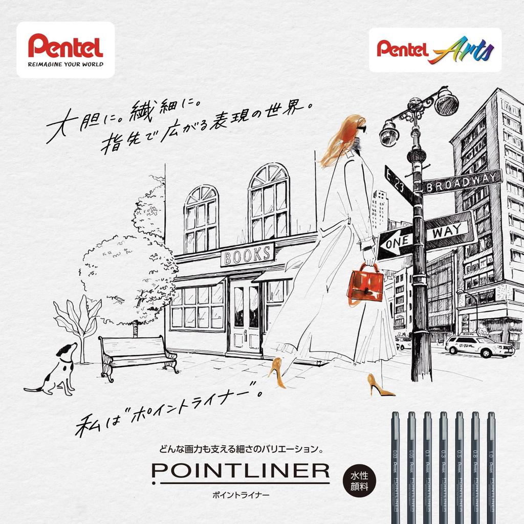 Pentel Point Liner 10 Water-Based Pen, 0.5mm, Black, Pens, S20P-5AD(10)