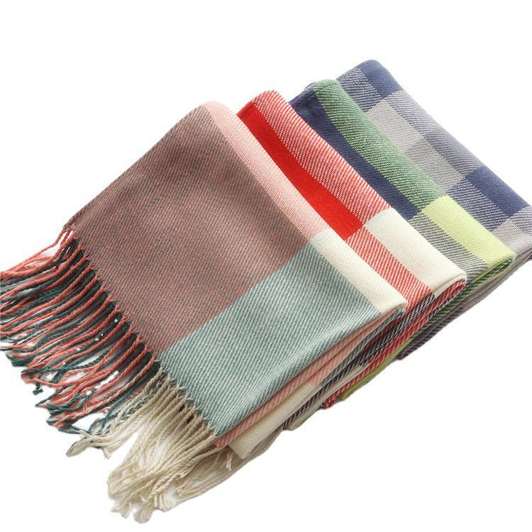 Kockovaný zimný šál pre ženy – strapcový šál v kórejskom štýle z imitácie kašmíru