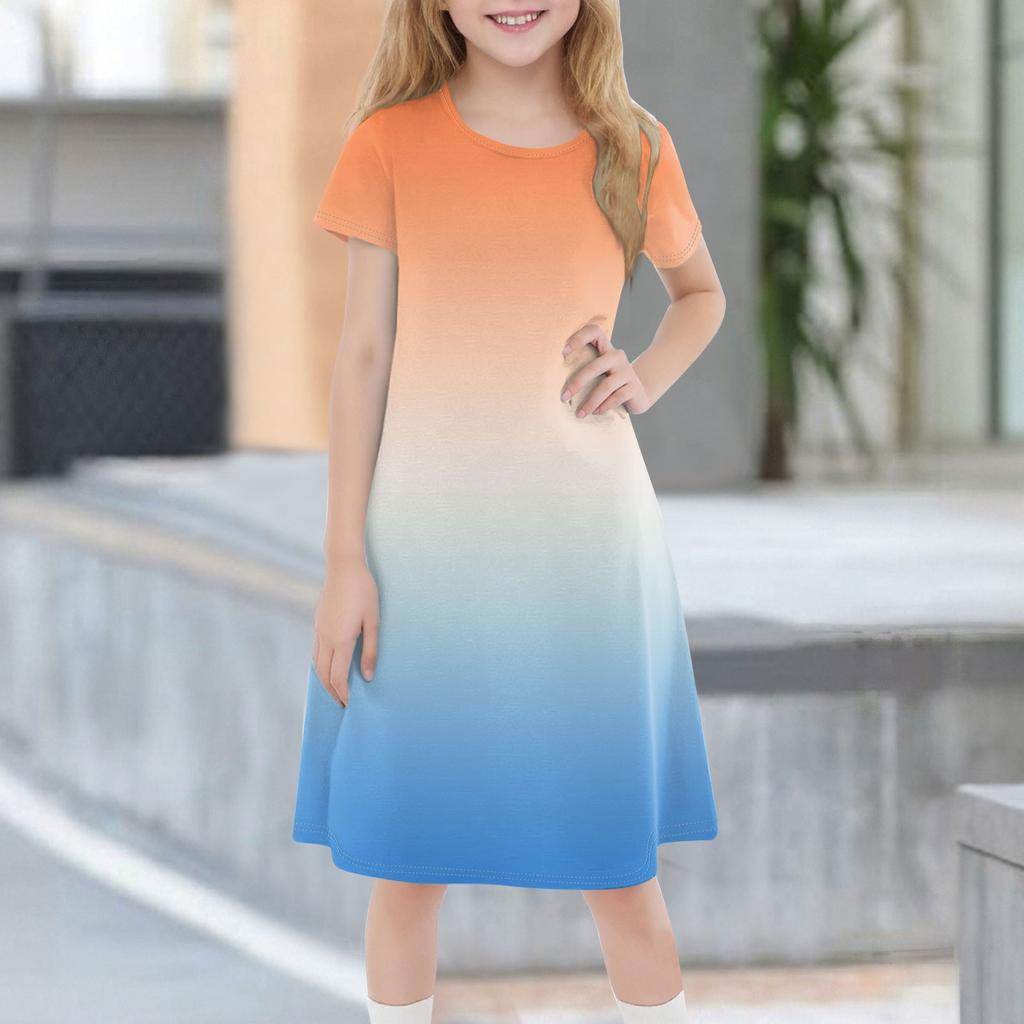 Children's Summer Short-sleeved Casual Fashion Round Neck Dress