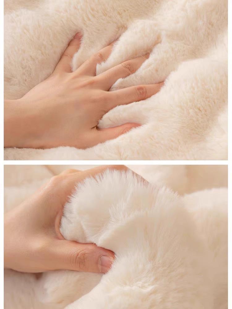 Non-Slip Rabbit Plush Winter Sofa Cushion & Tatami Blanket
