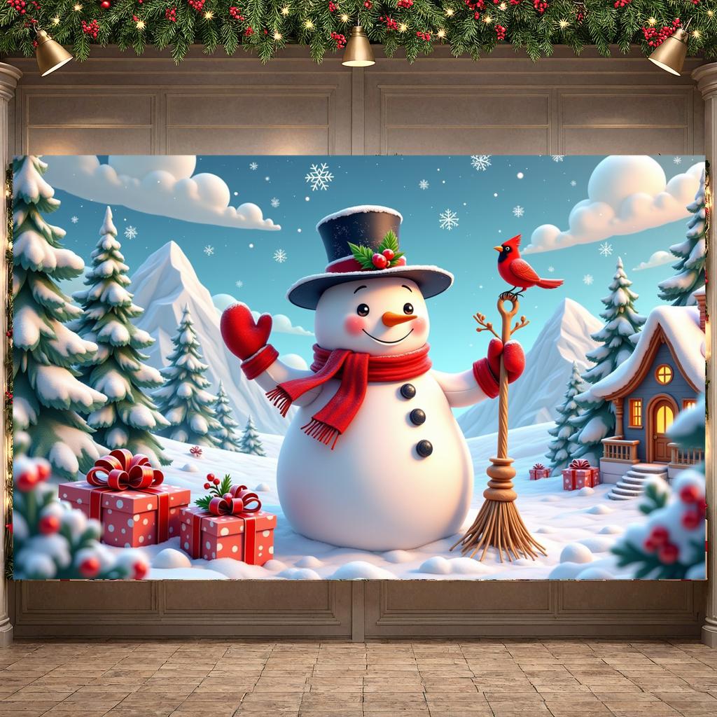 Christmas Tree Backdrop Gift Boxes Print Snowman Banner Snowman Display Christmas Tree Decor Xmas Background For Festive Winter