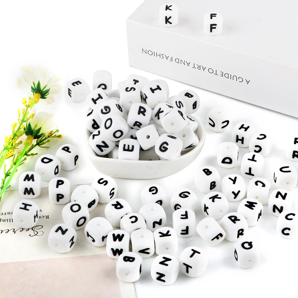 Kovict 50pc Alphabet English Silicone Letter Beads For Jewelry Making Bulk 10mm  For Personalized Pacifier Jewelry Accessories