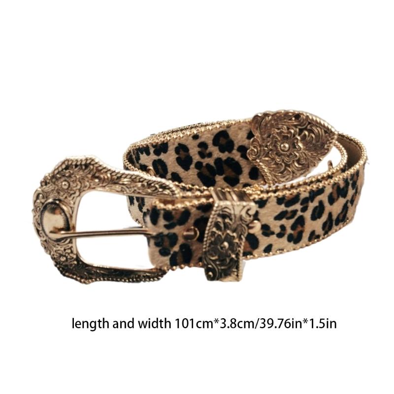 Fashion Leopard Print Belt Girl Metal Buckles Belt 2000s Waistband Ethnic Waistbelt Bead Trim Belt Aesthetic Buckles Belt