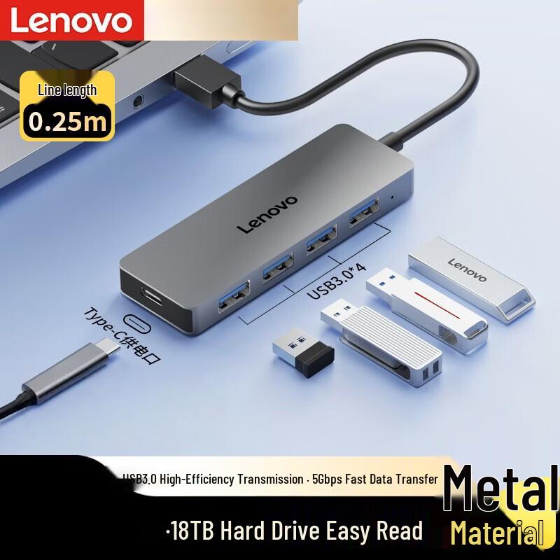 

Металлический USB 3.0 хаб Lenovo с питанием Type-C