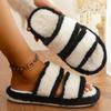 Fashion Indoor Furry Warm House Slippers Women Chic Mix Color Cotton Slides Woman Autumn Winter Open Toe Non Slip Plush Slippers Ladies